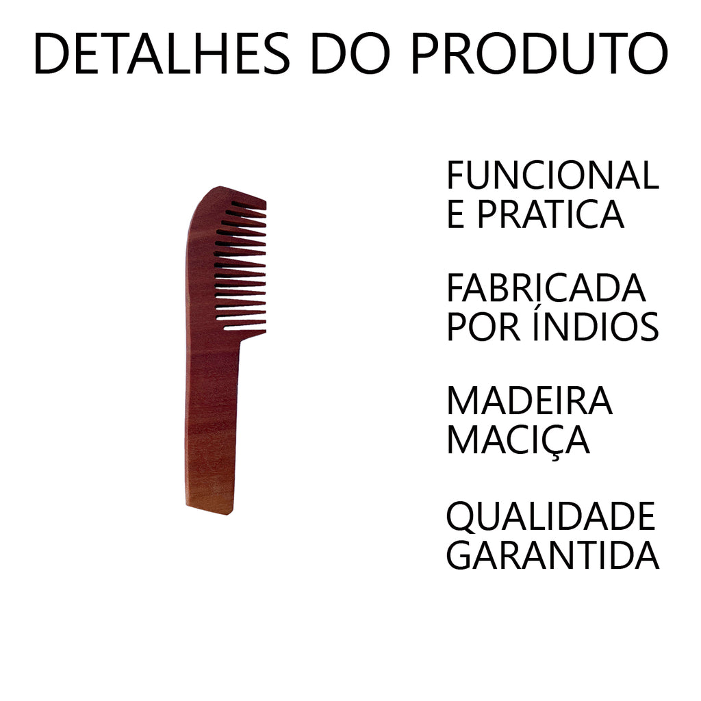 Pente de Madeira 22cm Artesanal Para Cabelo e Barba