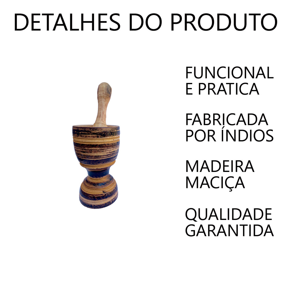 Pilão de Madeira com Socador 13cm, 15cm ou 20cm Artesanal