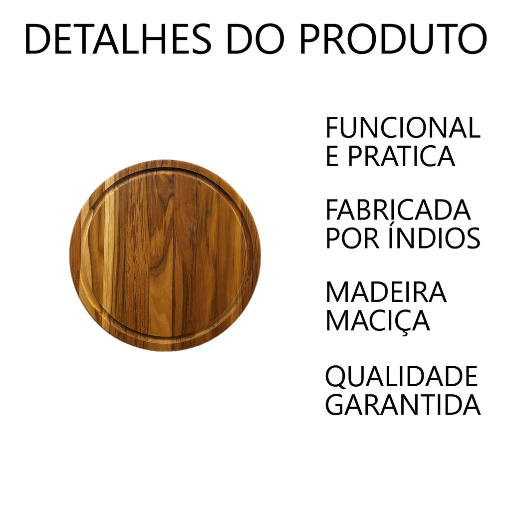 Tábua Redonda de Madeira Artesanal Para Churrasco e Cozinha