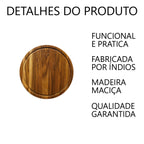 Tábua Redonda de Madeira Artesanal Para Churrasco e Cozinha