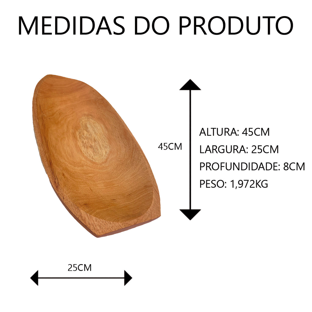 Gamela em Madeira Maciça Rústica 45x25cm Artesanal