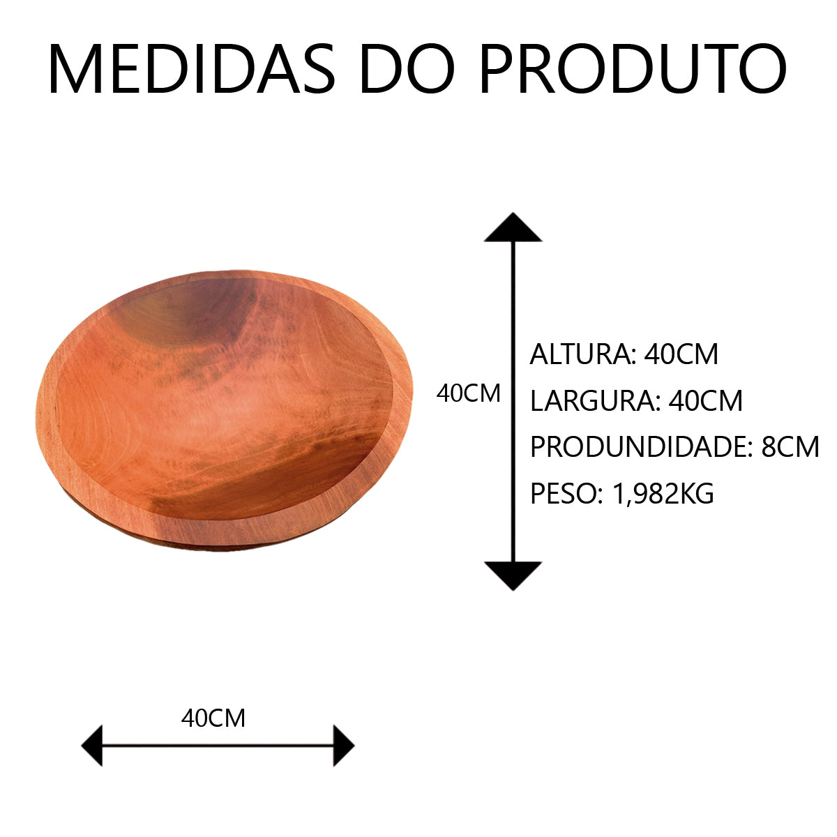 Gamela Redonda de Madeira 40cm Artesanal