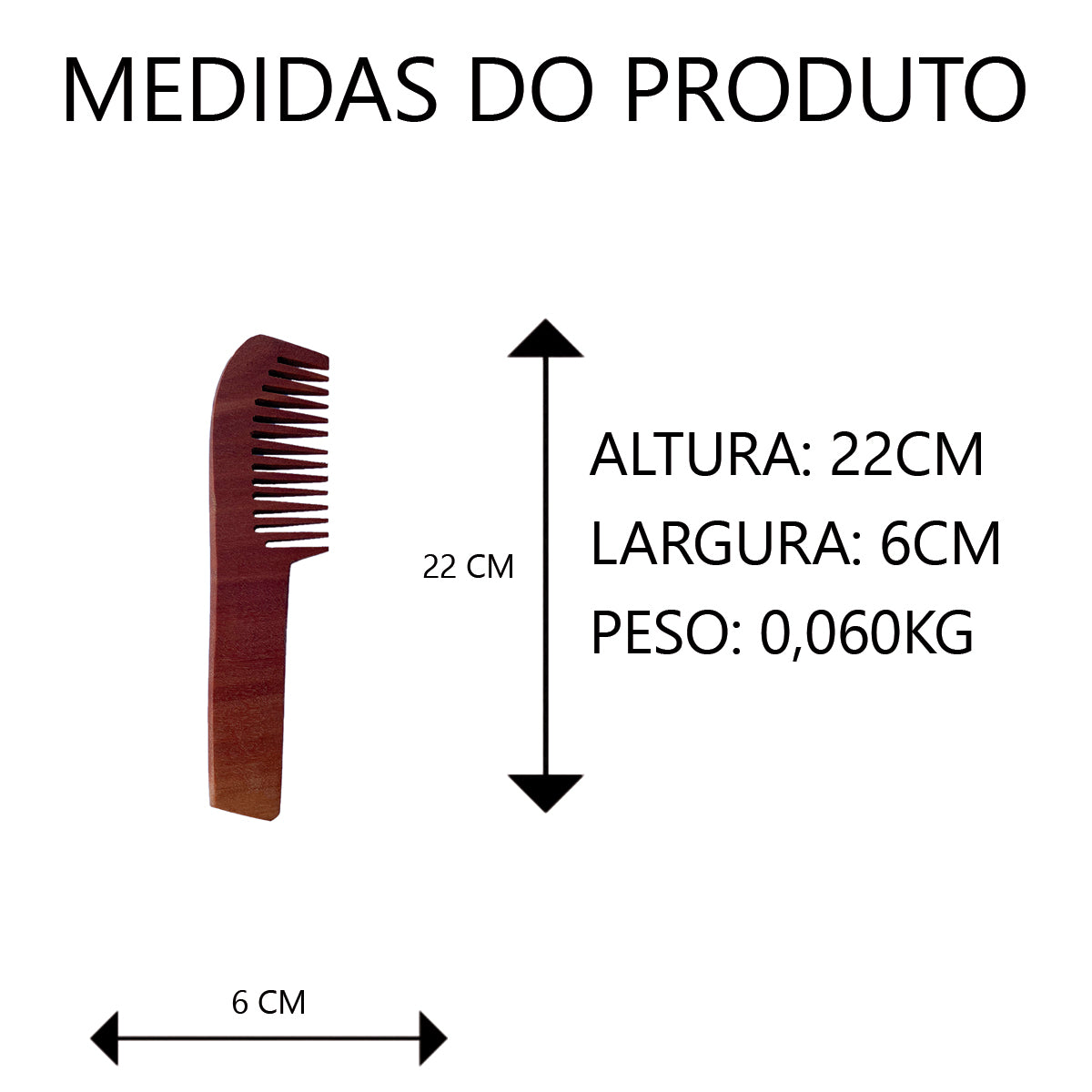 Pente de Madeira 22cm Artesanal Para Cabelo e Barba