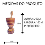 Pilão de Madeira com Socador 13cm, 15cm ou 20cm Artesanal