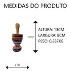 Pilão de Madeira com Socador 13cm, 15cm ou 20cm Artesanal
