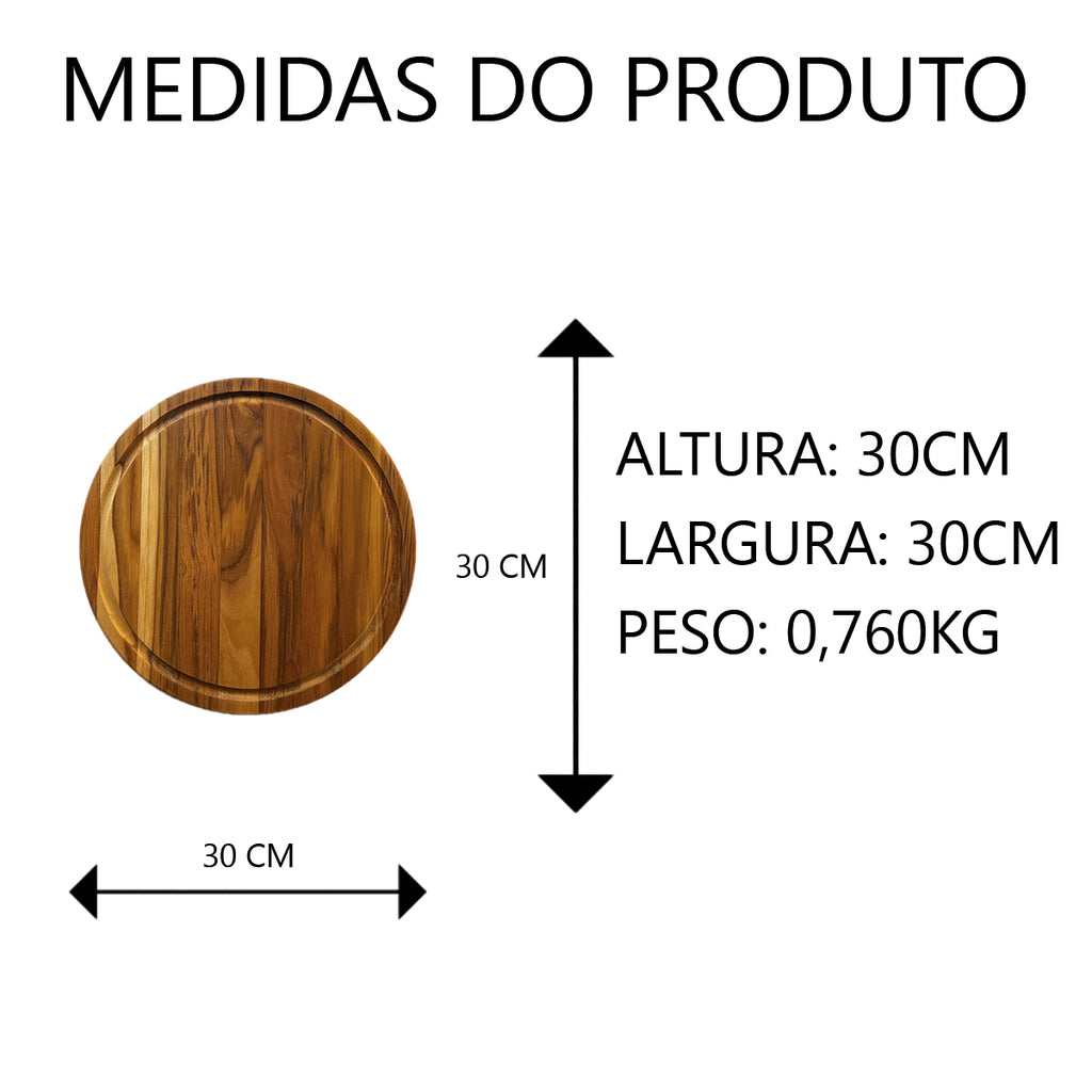 Tábua Redonda de Madeira Artesanal Para Churrasco e Cozinha