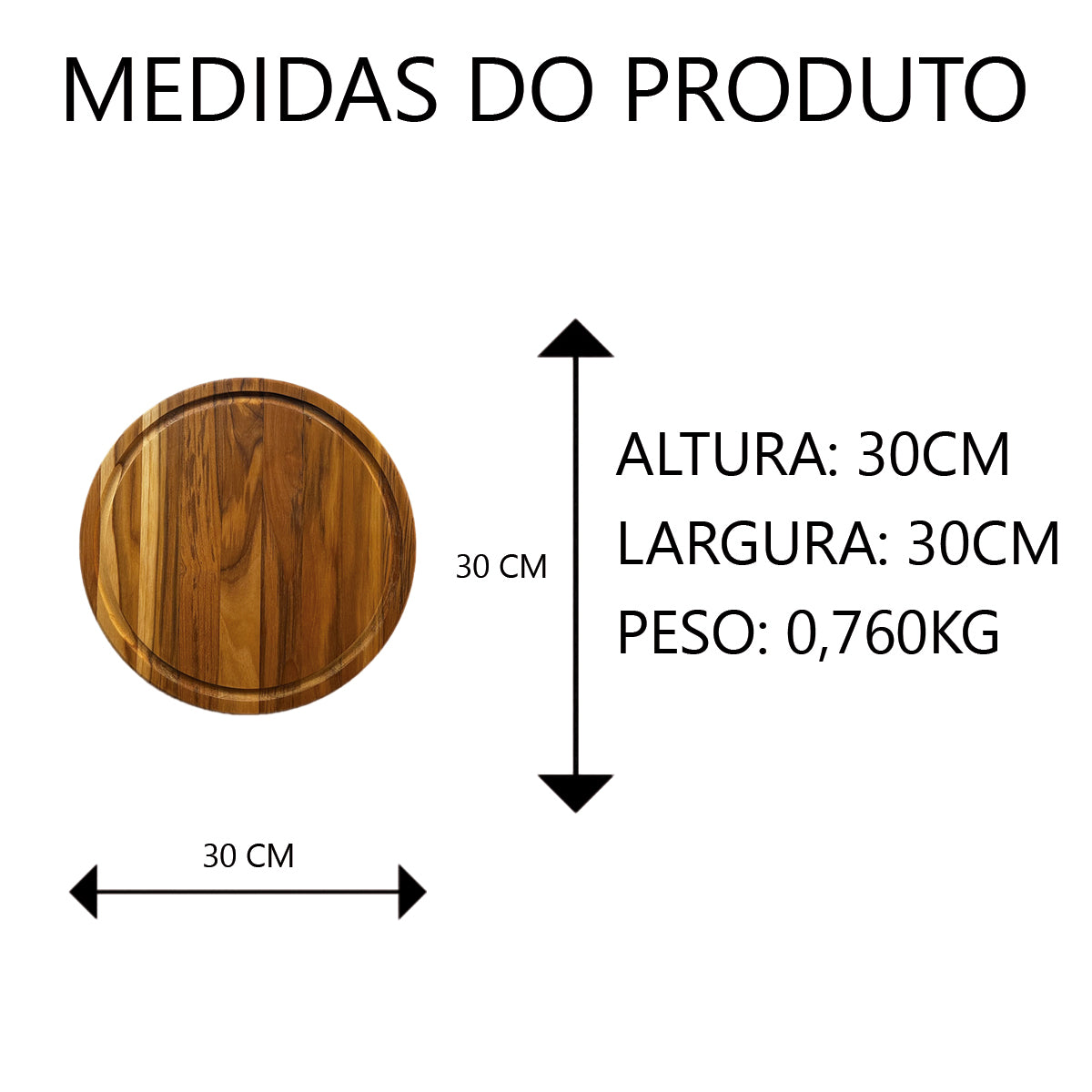 Tábua Redonda de Madeira Artesanal Para Churrasco e Cozinha