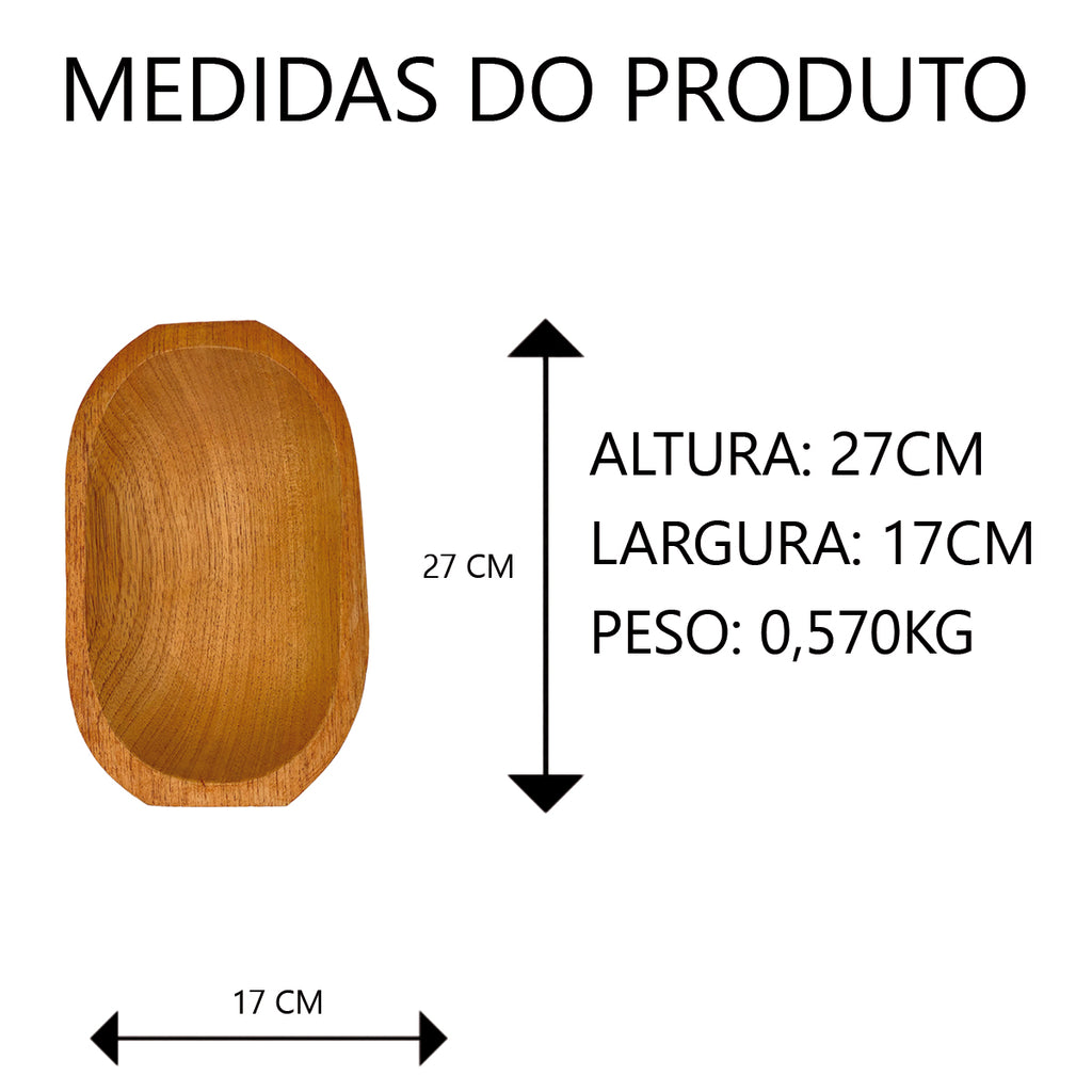 Gamela em Madeira Maciça Rústica 27x18cm Artesanal