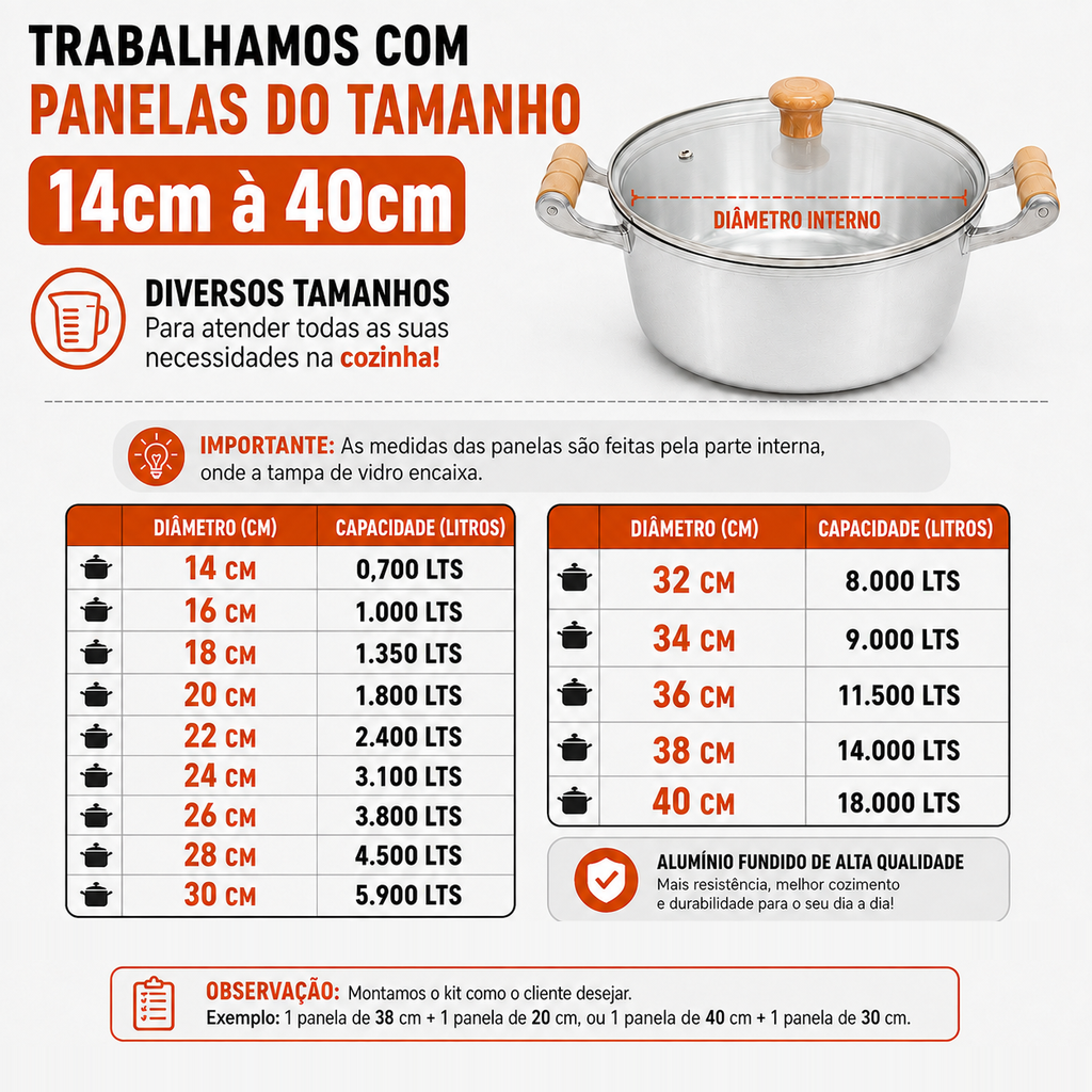 Jogo de 6 Panelas de Alumínio Fundido Grosso