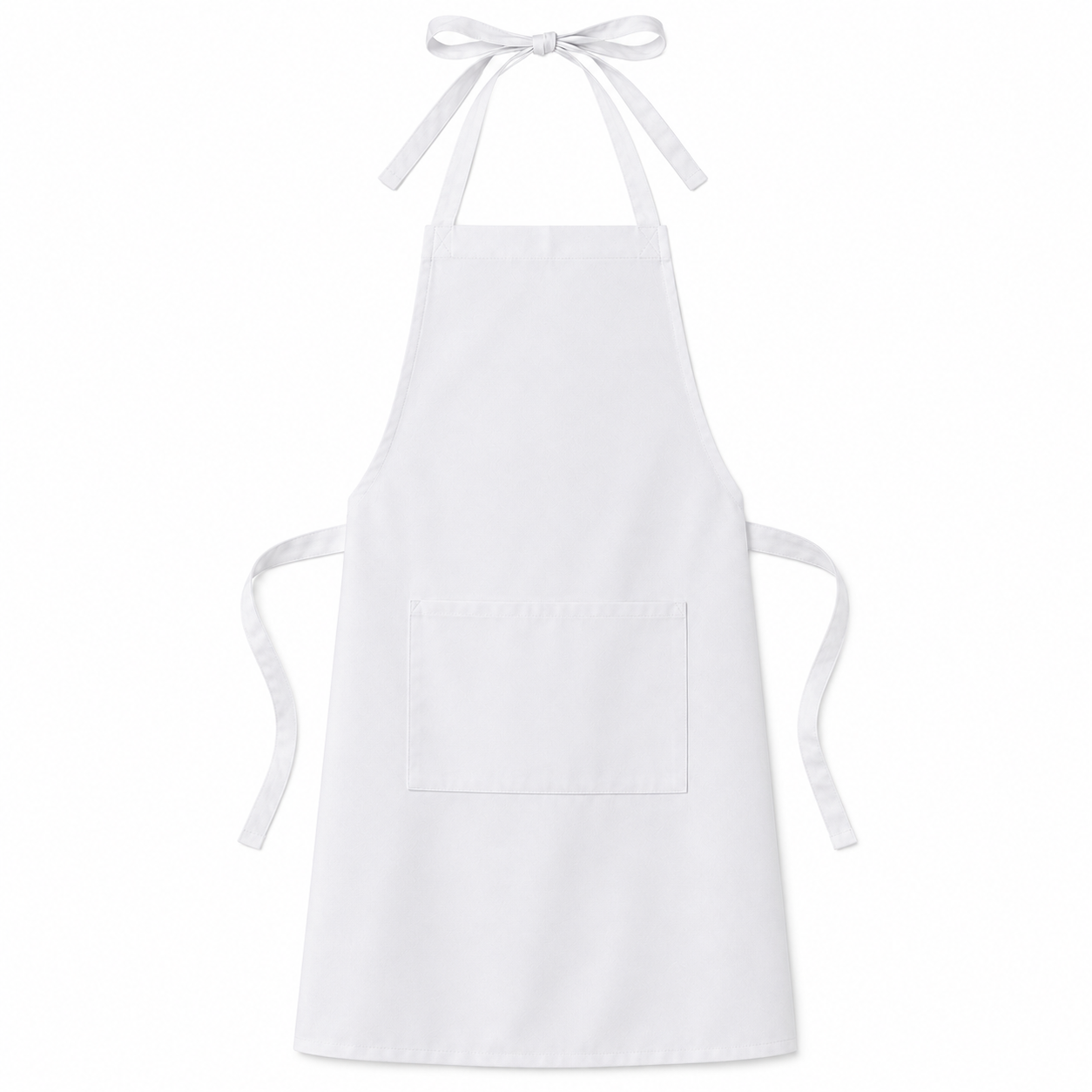 Avental de tecido oxford com bolso central, disponível nas cores preto e branco, tamanhos médio e grande