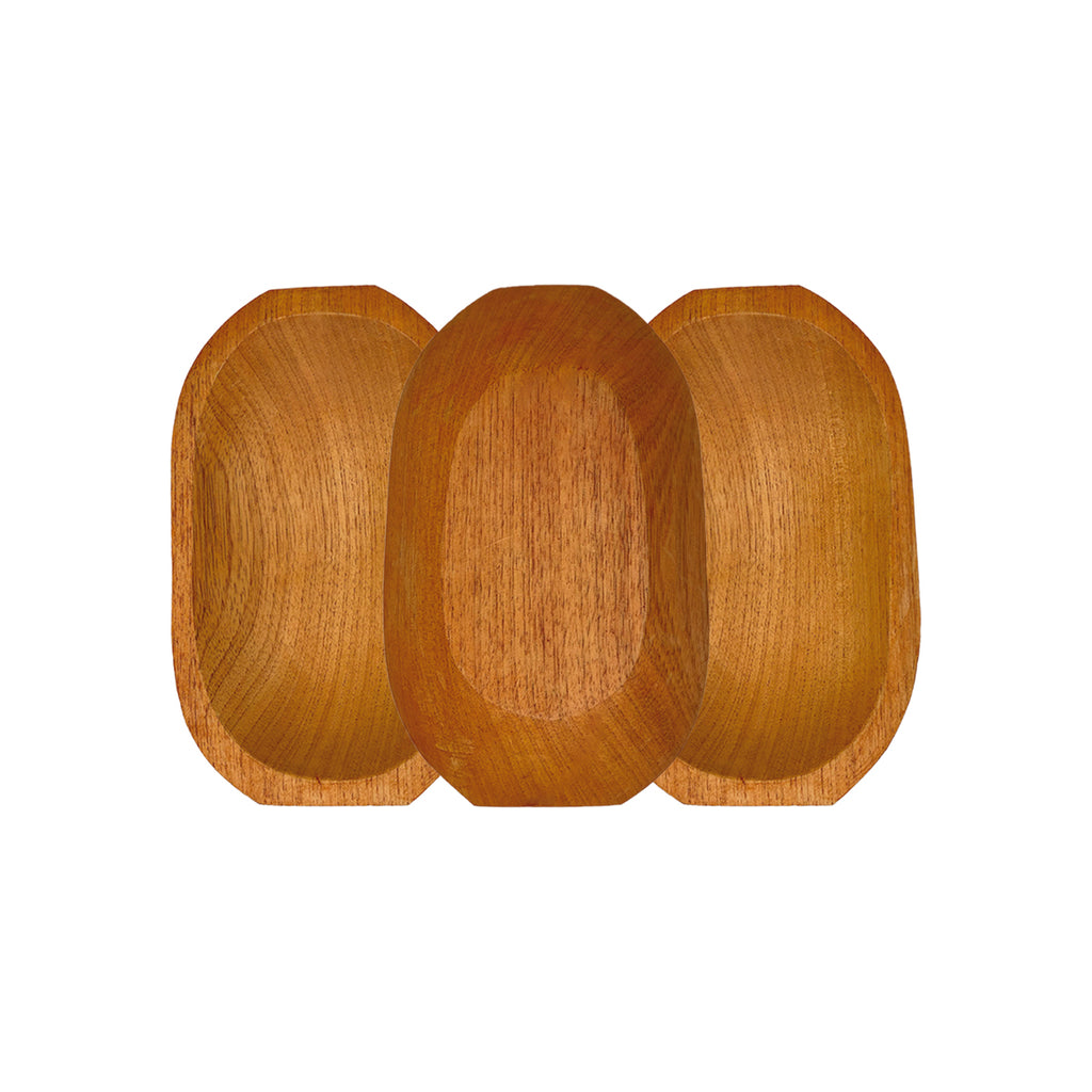 Conjunto de gamelas de madeira 27x18cm, formato oval artesanal