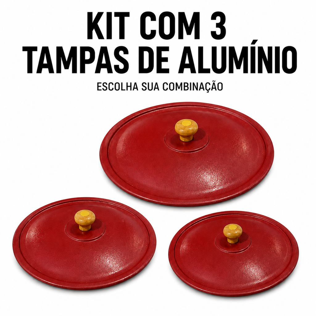Kit com 3 tampas de alumínio, monte sua combinação de tamanho e modelo