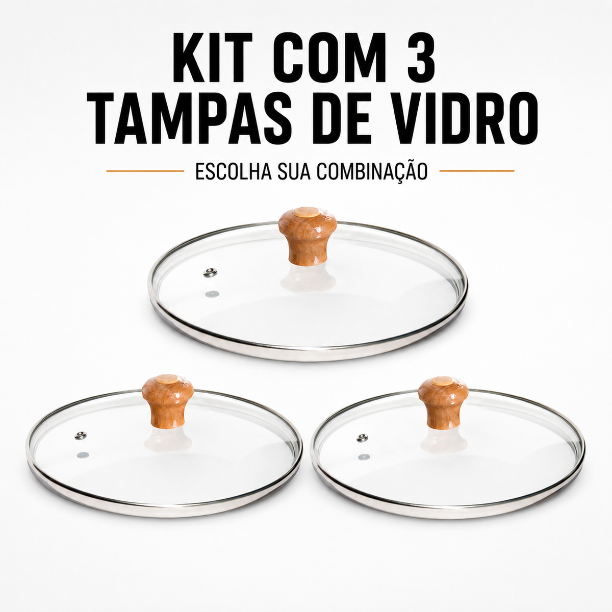 Kit com 3 tampas de vidro temperado, monte sua combinação de puxador