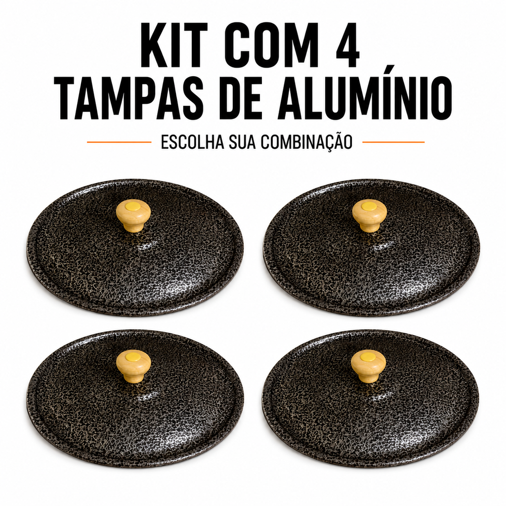 Kit com 4 tampas de alumínio, monte sua combinação de tamanho e modelo