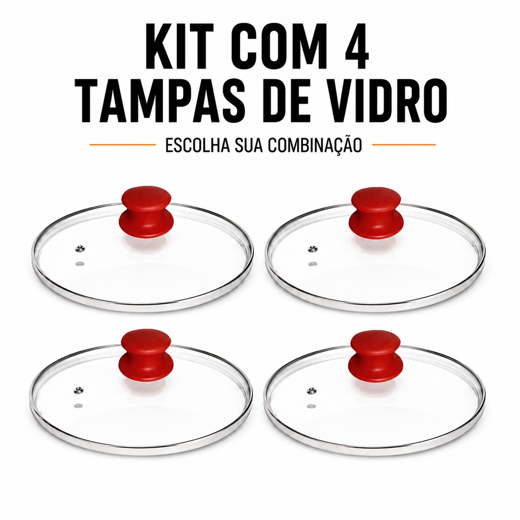 Kit com 4 tampas de vidro temperado, monte sua combinação de puxador