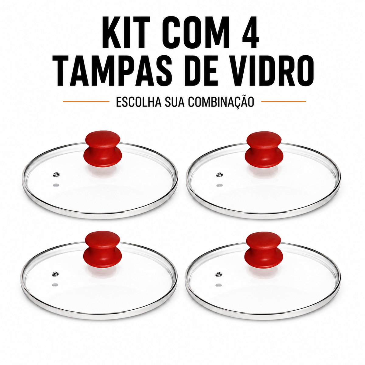 Kit com 4 tampas de vidro temperado, monte sua combinação de puxador