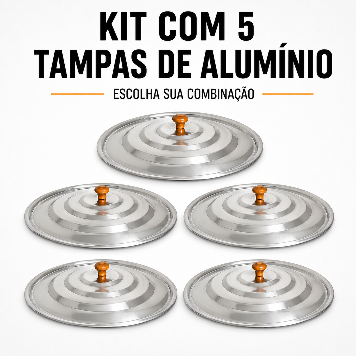 Kit com 5 tampas de alumínio, monte sua combinação de tamanho e modelo