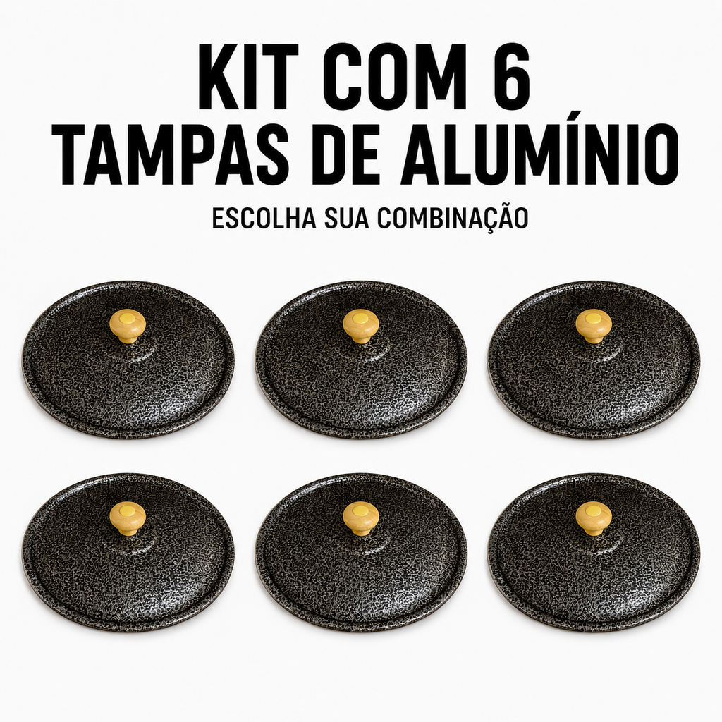 Kit com 6 tampas de alumínio, monte sua combinação de tamanho e modelo