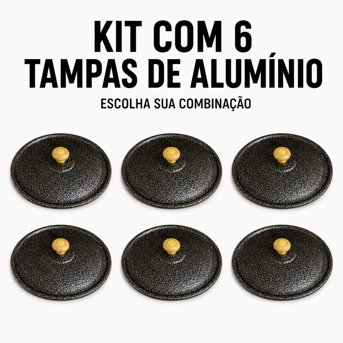 Kit com 6 tampas de alumínio, monte sua combinação de tamanho e modelo