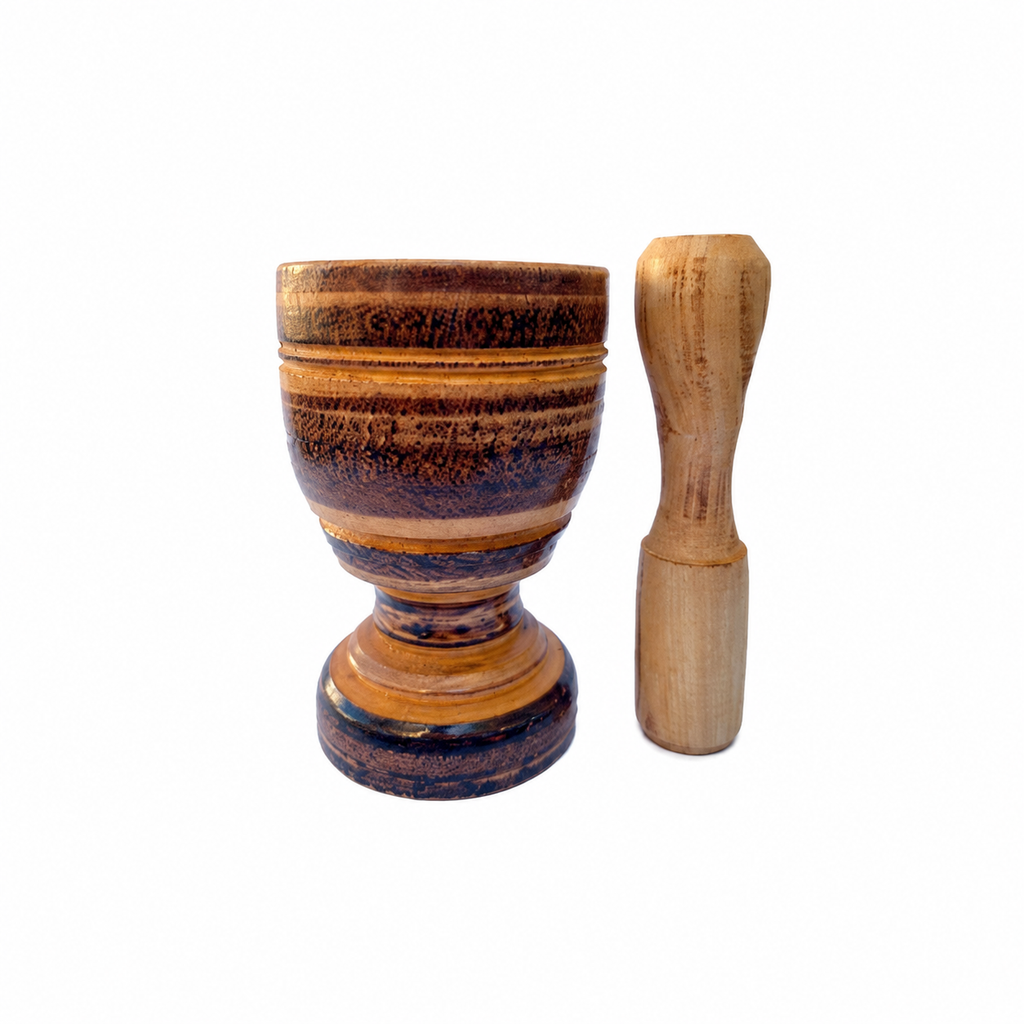 Pilão de madeira artesanal 13cm com socador, ideal para amassar temperos