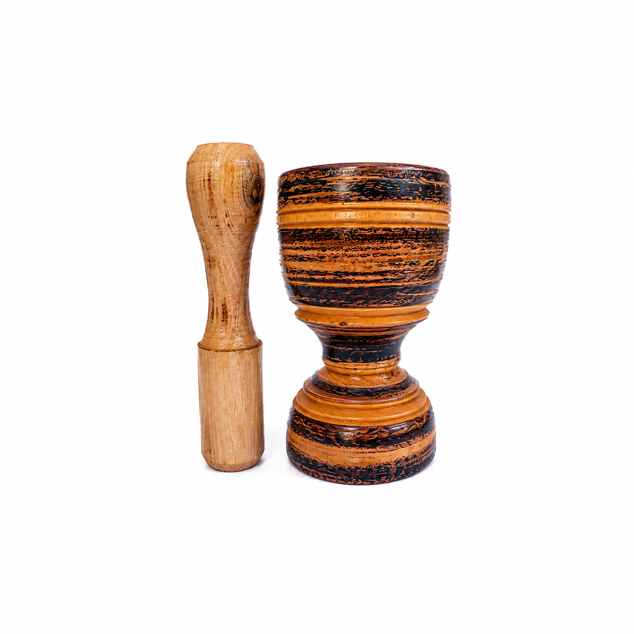 Pilão de madeira artesanal 15cm com socador, ideal para amassar temperos e grãos