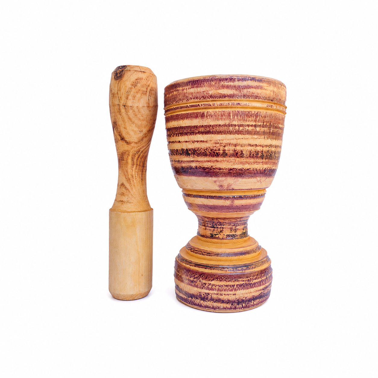 Pilão de madeira artesanal 20cm com socador, ideal para amassar temperos e grãos