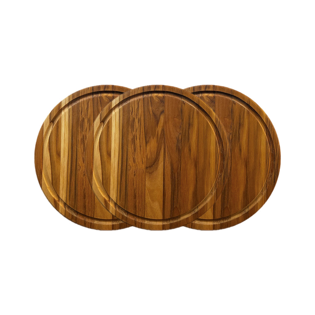 Conjunto de tábuas redondas de madeira artesanal