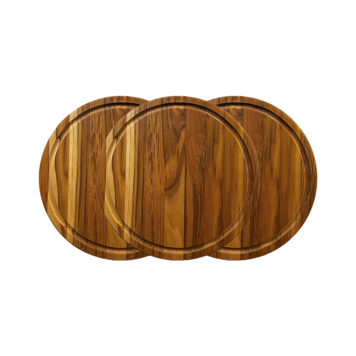 Conjunto de tábuas redondas de madeira artesanal